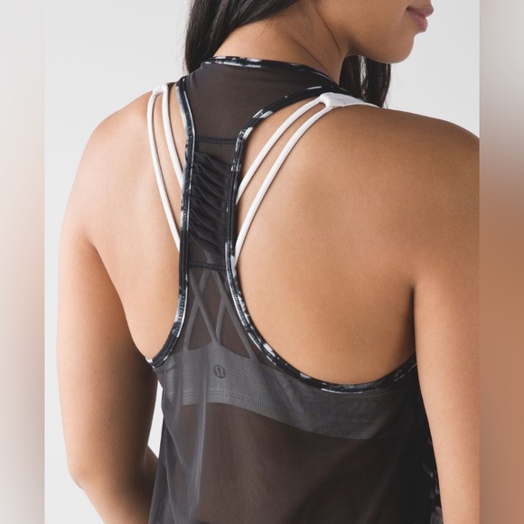 Lululemon •  Sunshine Salutation Tank • Dusk Dye White Black / Black - Picture 3 of 10